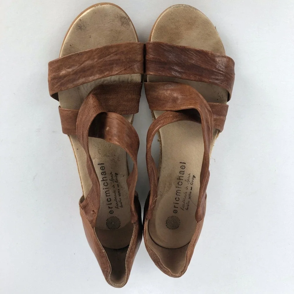 ERIC MICHAEL Netty Leather Espadrille Cross Strap Sandals Sz 40 9.5 Spain